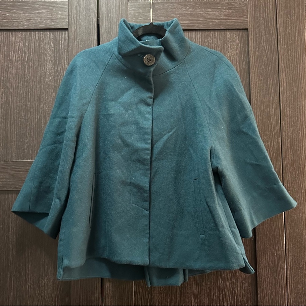 Elie Tahari Green Cape Wool Blend Coat